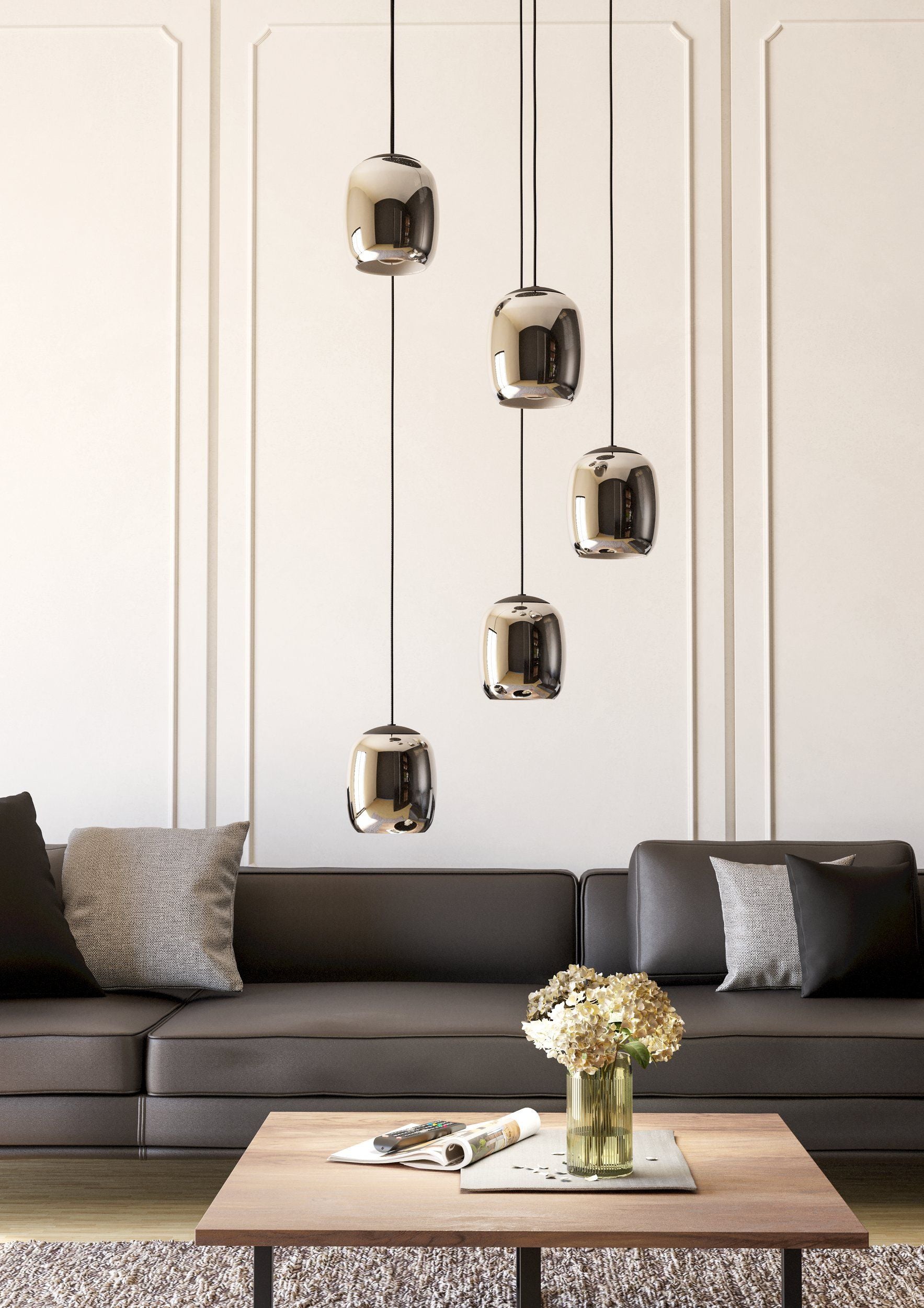 EGLO Pendelleuchte Ciampino – Ø 54 × 150 cm, 140 W, schwarz, 5× E27, exkl. Leuchtmittel