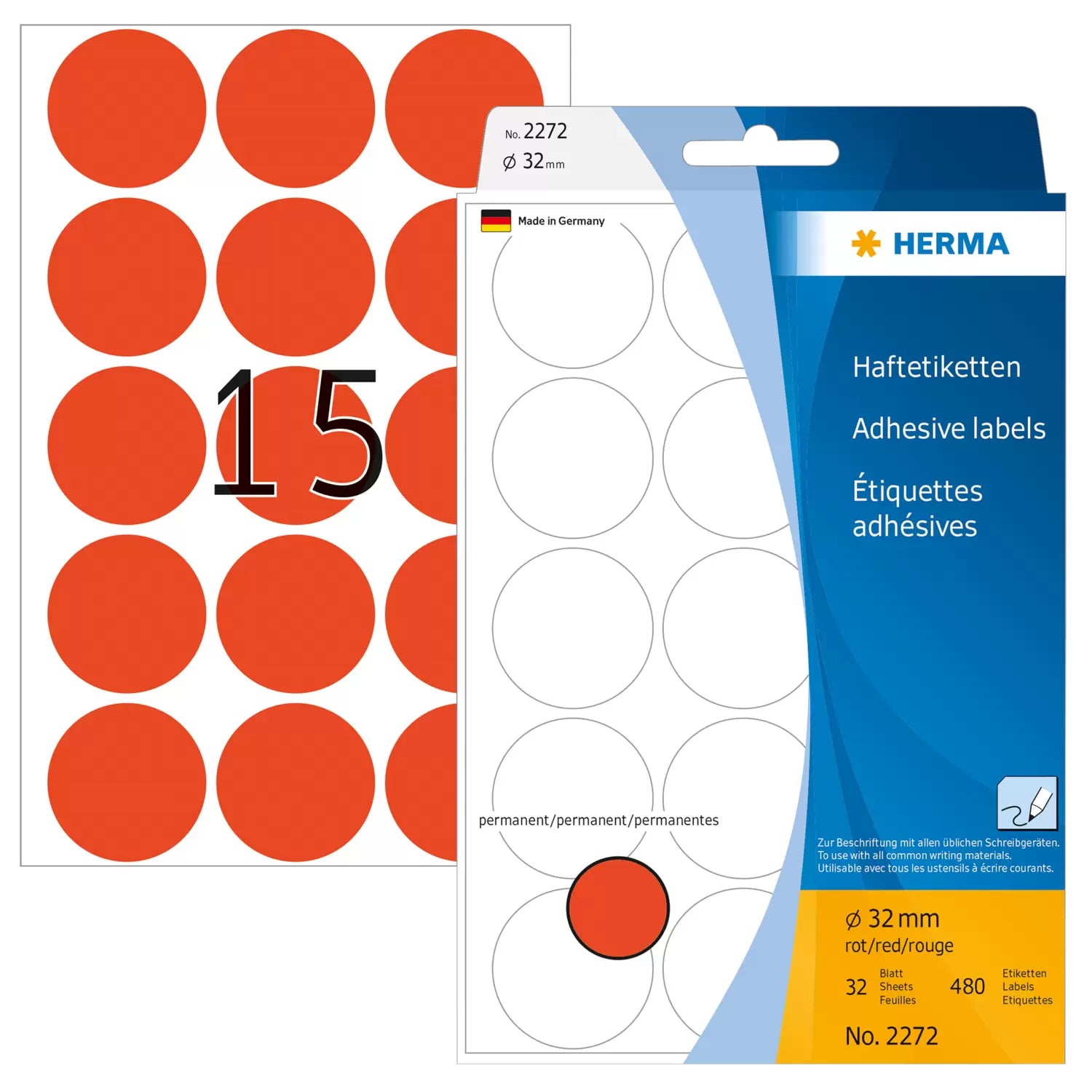 HERMA Schmucketiketten – Papier, permanent haftend, Ø 32 mm, 480 Stk, 32 Bogen