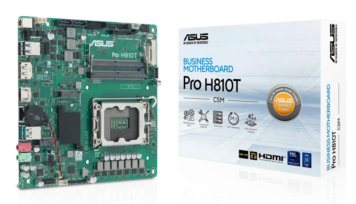 ASUS PRO H810T-CSM – Mainboard – LGA 1851, Intel H810, mini ITX, DDR5 (2×SO-DIMM, 128 GB)