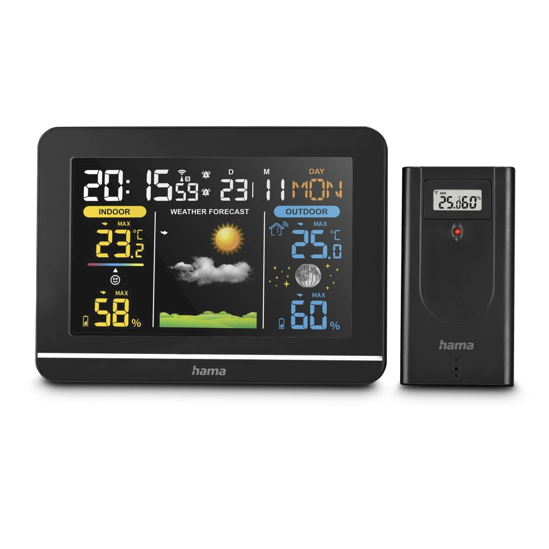 Hama Usedom 222242 – Wetterstation, kabellos, innen/aussen, inkl. Aussensensor – schwarz