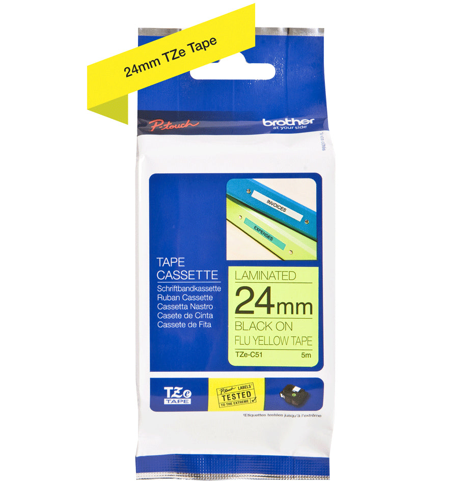 Brother Schriftband – 24 mm × 5 m, fluoreszierend gelb, schwarz