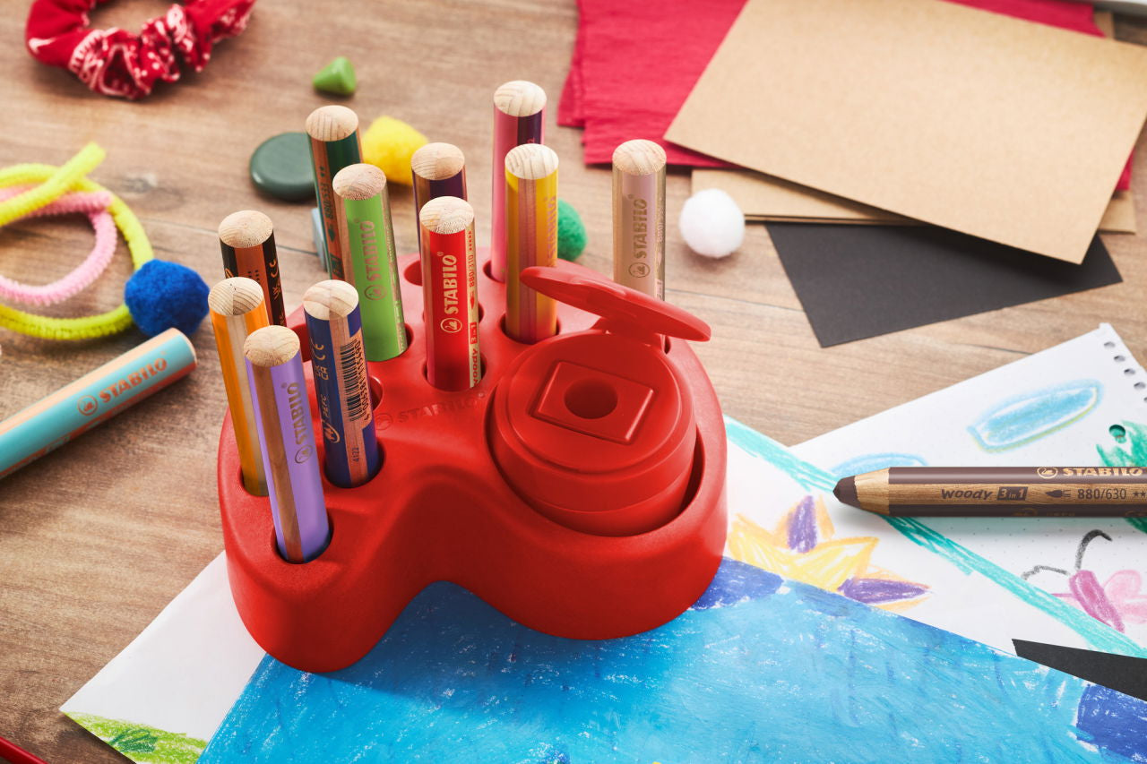 STABILO Woody 3 in 1 Aquarellstift, mehrfarbig, 15er-Set – Ø 10 mm