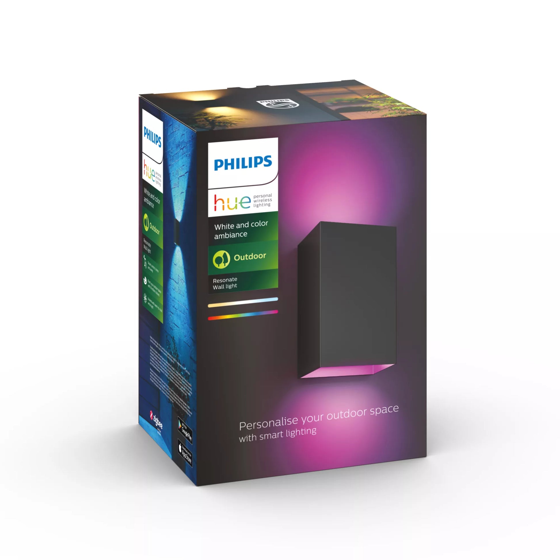 Philips by Signify Philips Hue Aussenwandleuchte – für Philips Hue (Hue Bridge erforderlich) – dimmbar – Schwarz – Aluminium