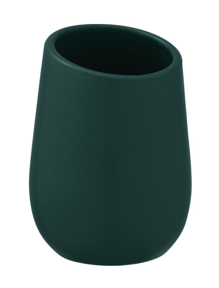 WENKO Zahnbürstenhalter (freistehend) Badi – 8×8×10,8 cm, Keramik, Dunkelgrün