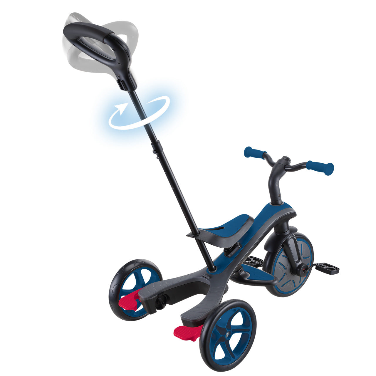 Globber Explorer 4 in 1 Dreirad – Verstellbarer Sitz, Schiebestange, Gurt – ab 10 Monaten – Blau