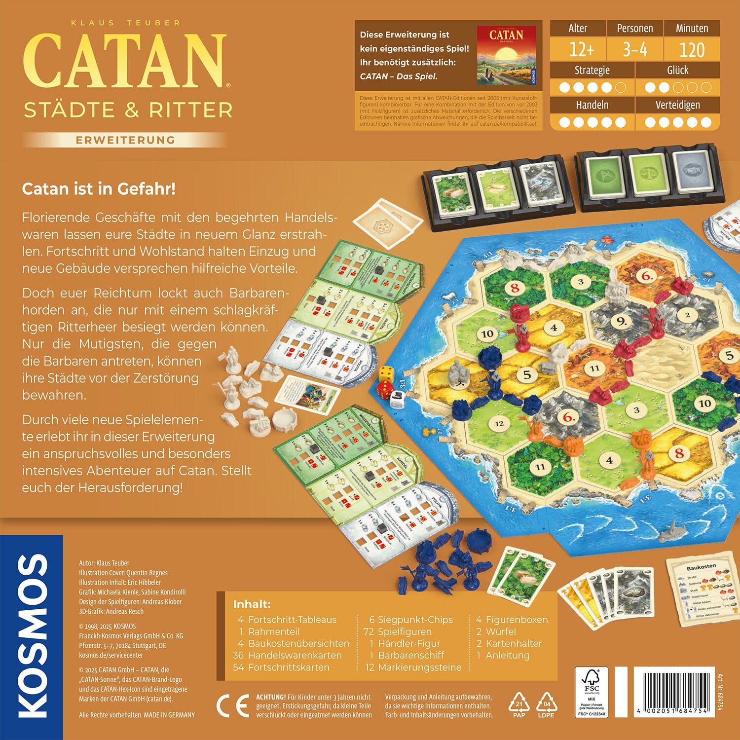 Kosmos CATAN Städte & Ritter – Erweiterung, für CATAN, 3–4 Spieler, ab 12 Jahren, 120 Min, DE