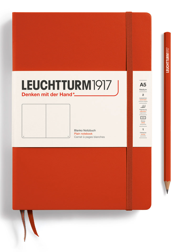 Leuchtturm Notizbuch, A5, blanko, Fadenheftung, Hardcover, 251 Seiten – rot