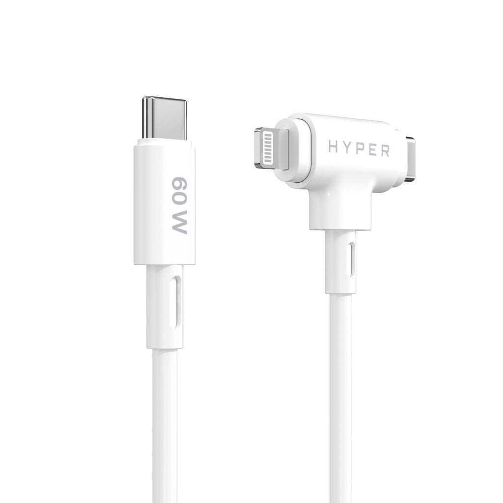 HYPER Multi-Kabel – 2-in-1 USB-C auf USB-C/Lightning 1,5 m, PD 60 W, Silikon – für iPhone/Android