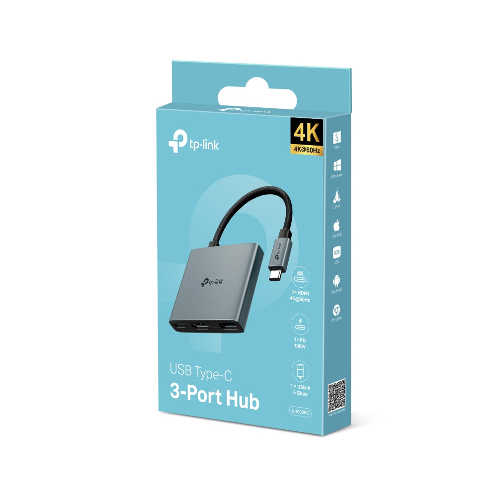 TP-Link UH3020C Multiport-Adapter – USB-C, 1× HDMI, 1× USB-A, 100 W PD, für Windows/Mac/iPadOS