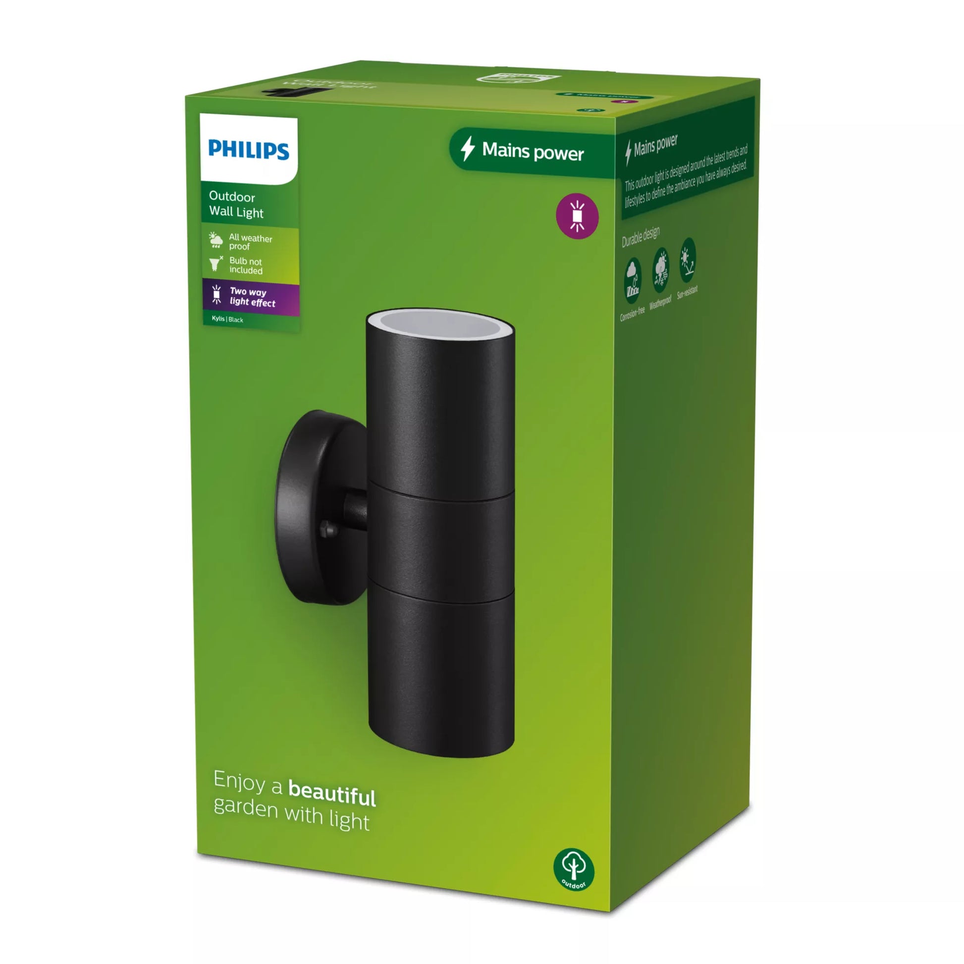 Philips by Signify Philips Aussenwandleuchte Kylis 1er-Set – 7,8×16 cm, 25 W, IP44, Netzbetrieb, Schwarz, Edelstahl