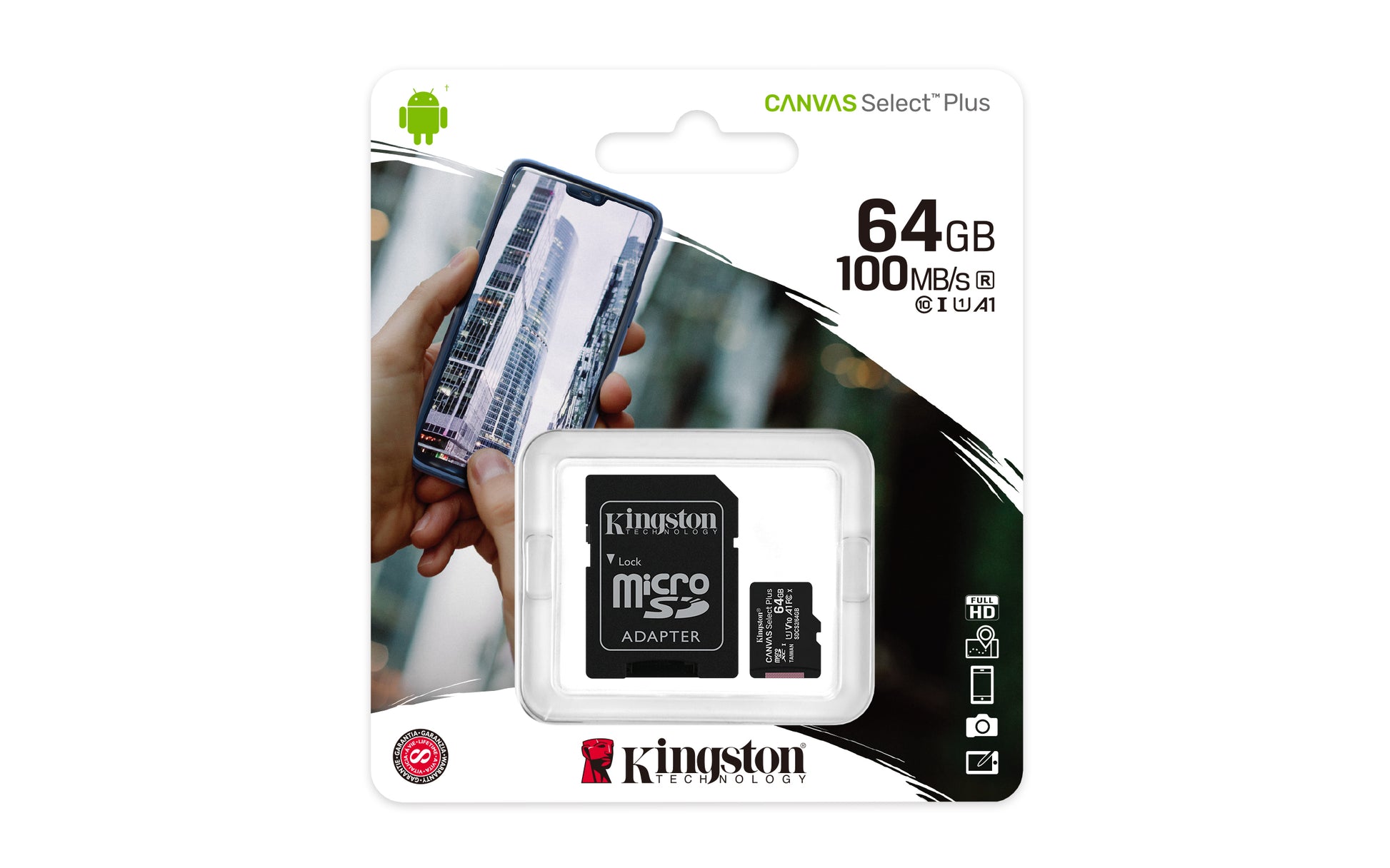 Kingston Canvas Select Plus 100R A1 C10 – 64 GB microSDXC, Adapter