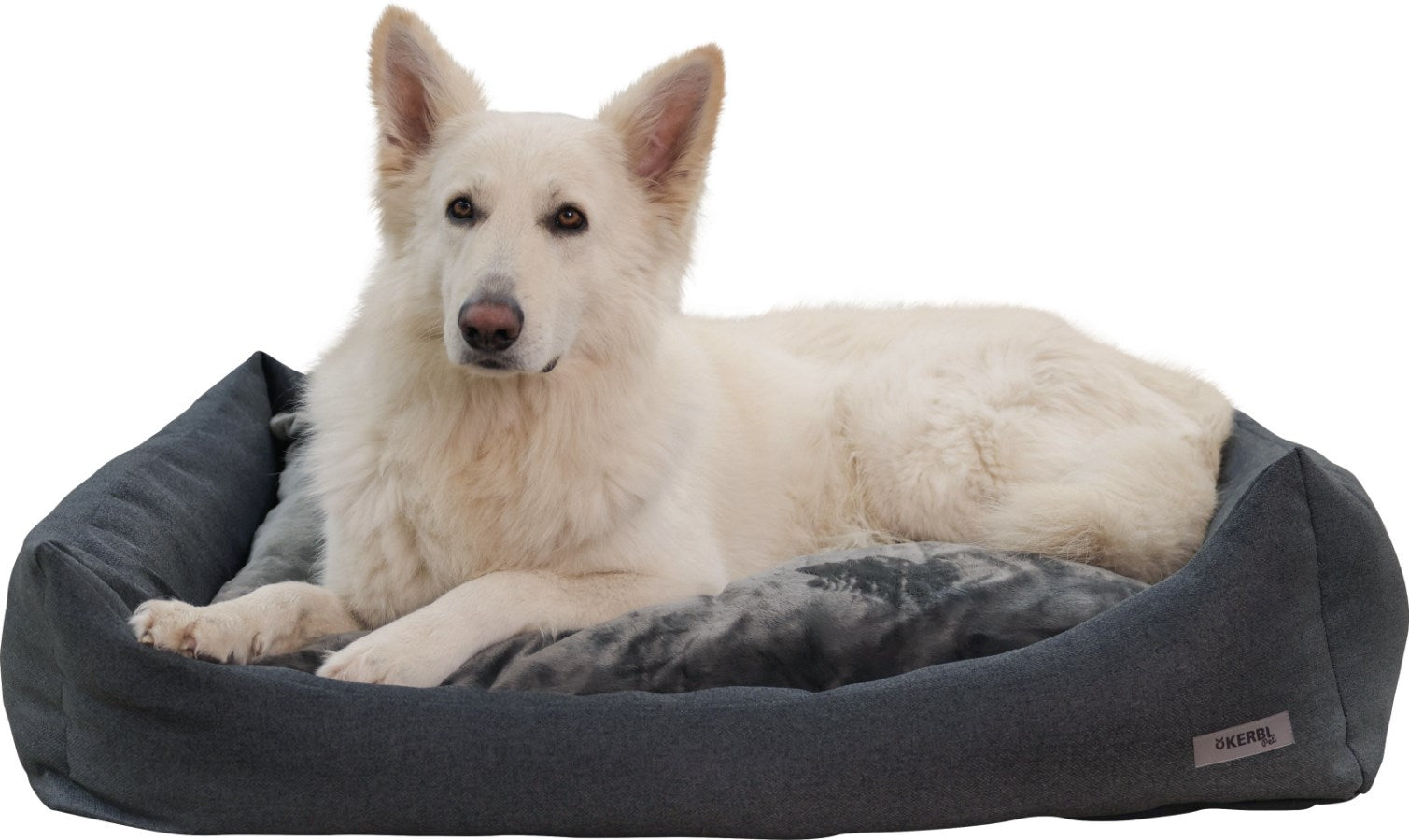 Kerbl Platin Ortho Hundebett – 55 × 65 × 20 cm, Schaumstoff, Polyesterbezug, abnehmbar, grau