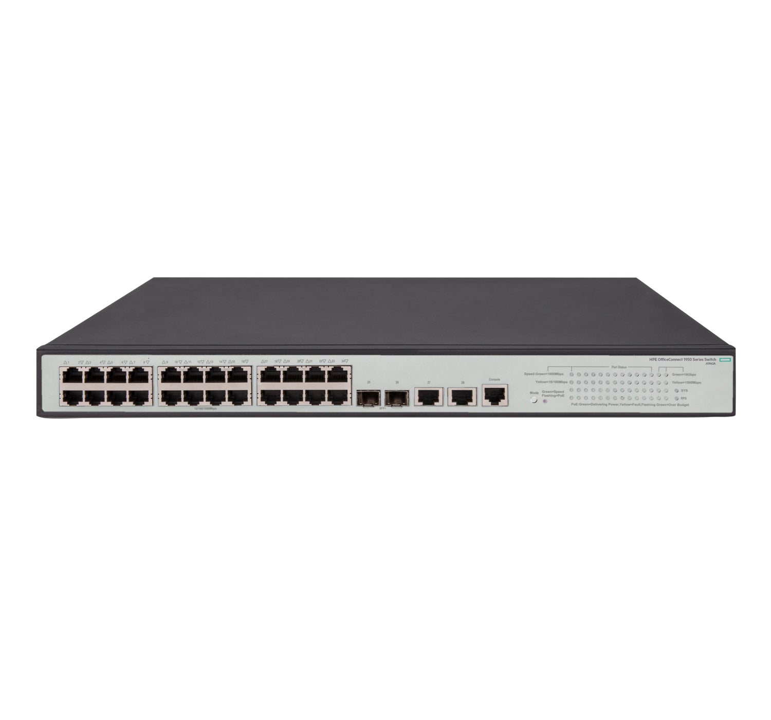 HPE 1950-24G JG962A – Managed L3 Switch – 24× 1G, 2× SFP+, 2× 10G, PoE+, PoE-Budget 370 W, 1U, 19"