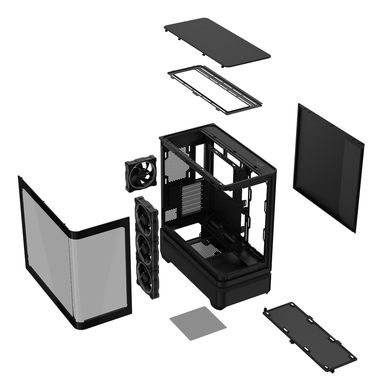 ASUS PRIME AP304 TG – PC-Gehäuse – Schwarz, Seitenfenster, ARGB, 4×120 mm, ATX/mATX/Mini-ITX, 450×240×535 mm