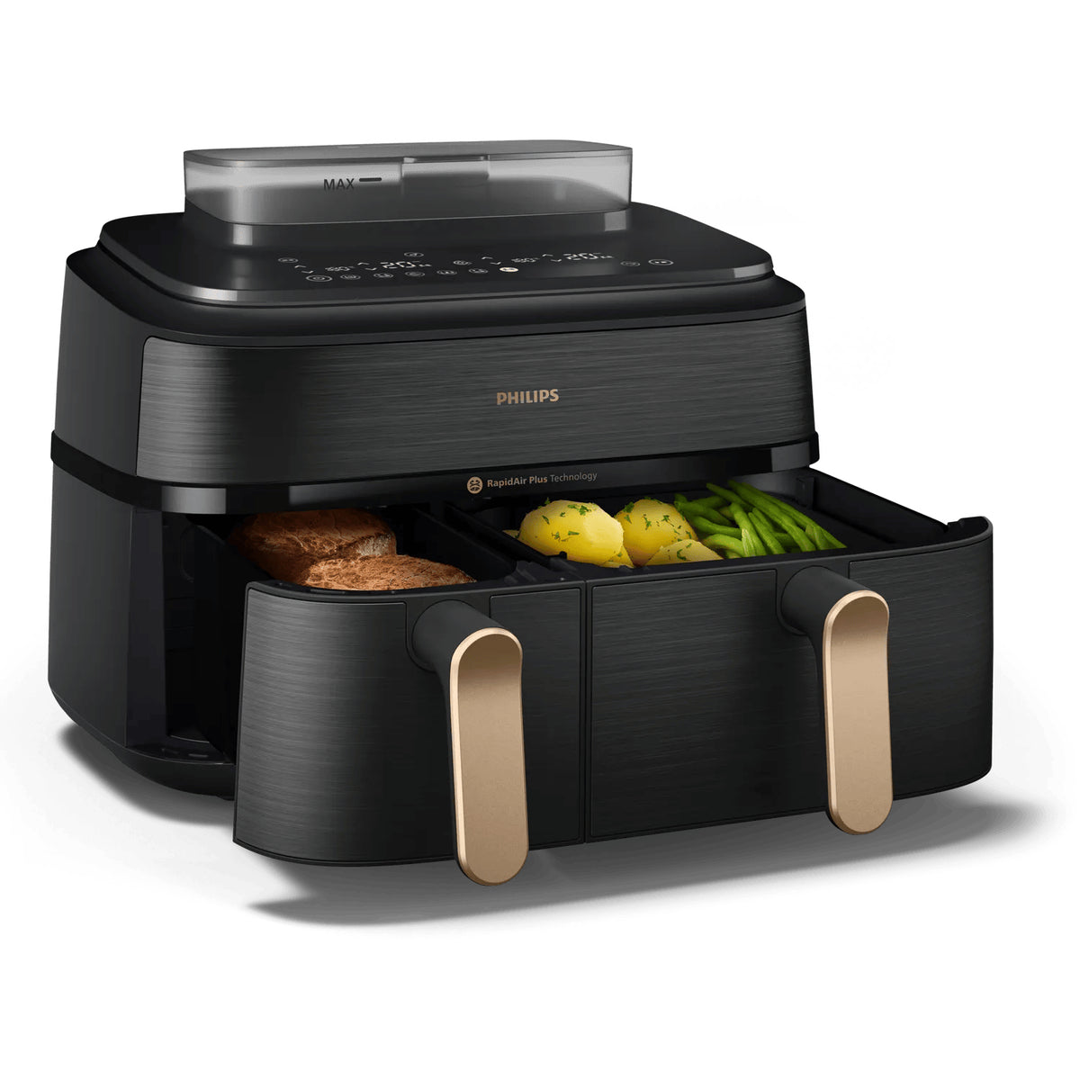 Philips Heissluftfritteuse NA552/00 – 9 l, Rapid Air & Braten, 2750 W – Schwarz/Gold