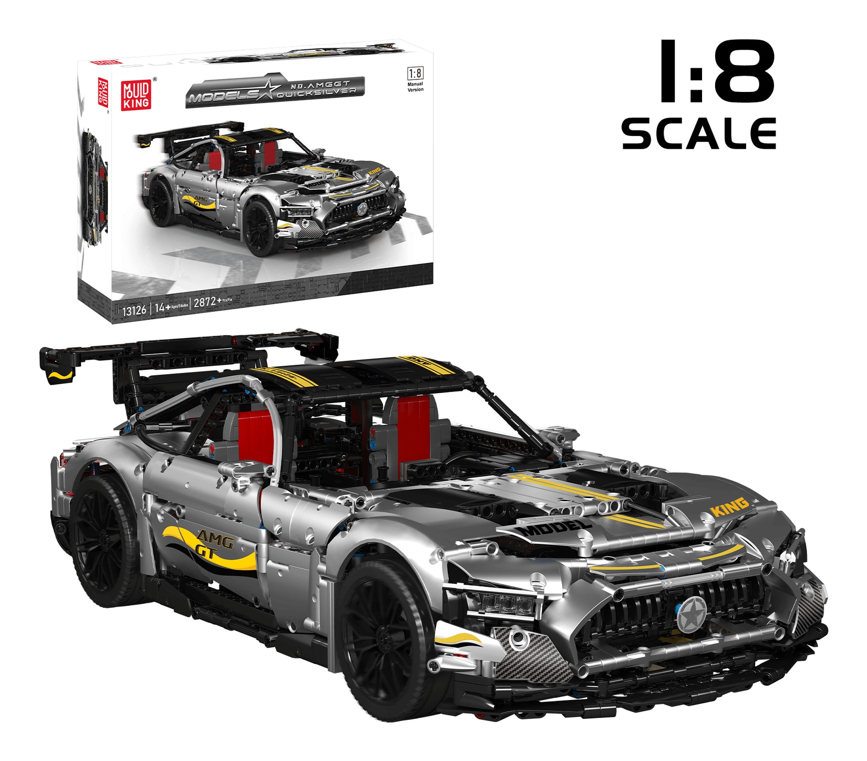 Mould King 13126 Bausatz – AMG GT – Ferngesteuert, Massstab 1:8 – 24,1 × 14 × 51 cm – 2872-teilig – Ab 14 J.