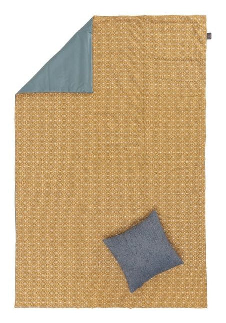 URBANARA Ankisa Wohndecke – Baumwolle, Senfgelb/Weiss/Grüngrau – 130 × 190 cm