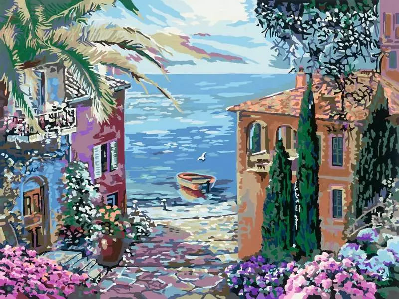 Ravensburger CreArt – Malen-nach-Zahlen-Set – Mediterrane Landschaft – ab 14 Jahren