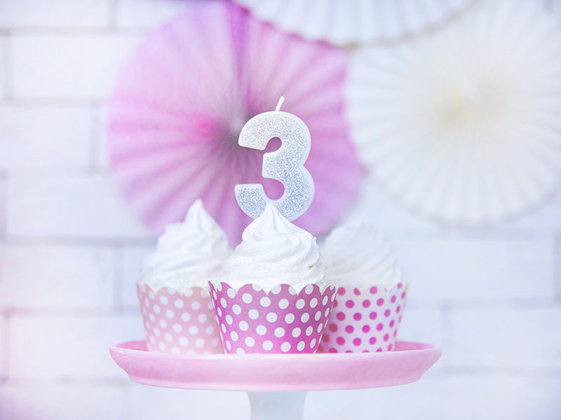 PartyDeco Geburtstagskerzen Zahl 3 – Silber – 5 × 7 cm – 1 Stück