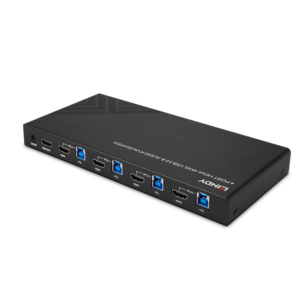 Lindy KVM-Switch 4 Port, HDMI/USB 3.2 Gen 1, 4K (3840 × 2160), Audio