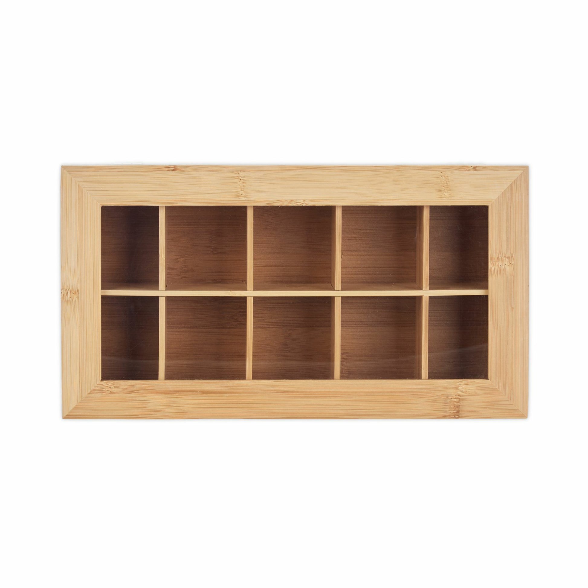 Relaxdays Teebeutelbox Bambus/Kunststoff/Faserplatte, 10 Fächer, 36,5 × 20 × 9 cm