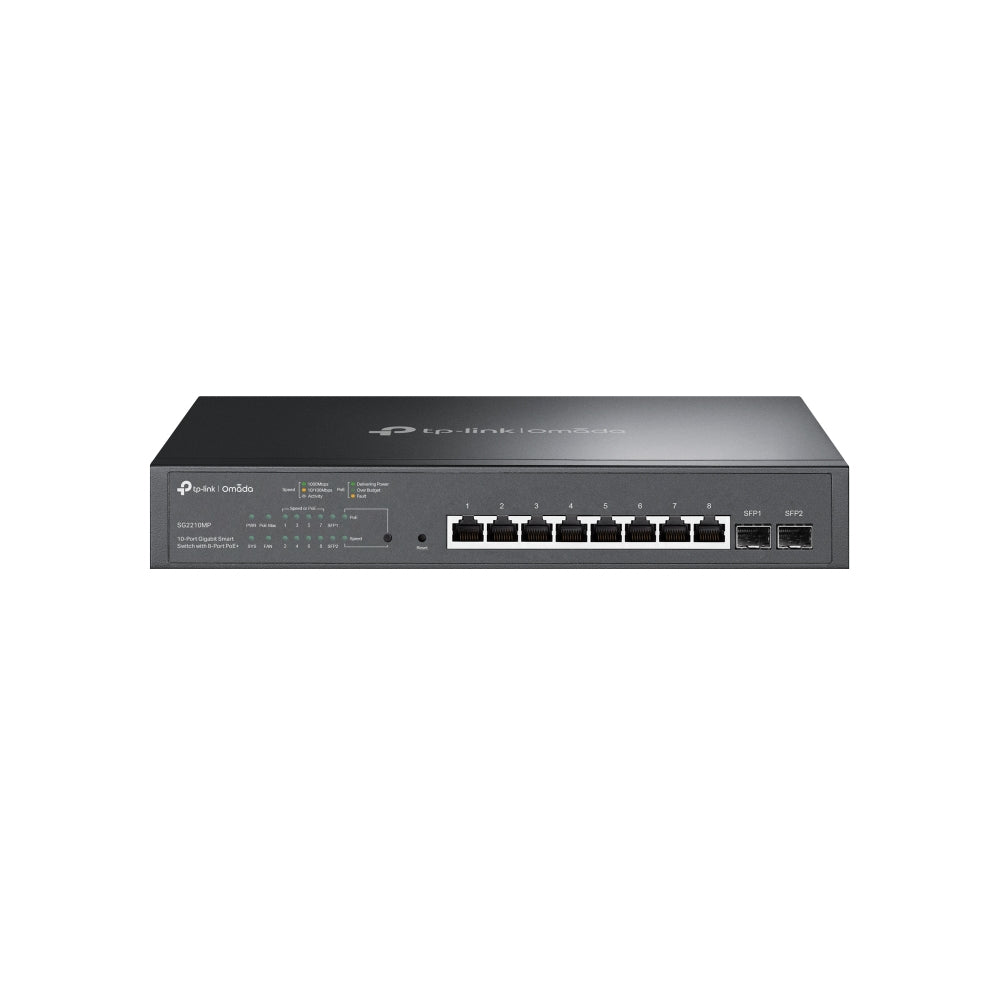 TP-Link SG2210MP – Managed Switch – 8×GbE, 2×SFP, L2/L2+, PoE+ 150 W, 19" Rack, 1U
