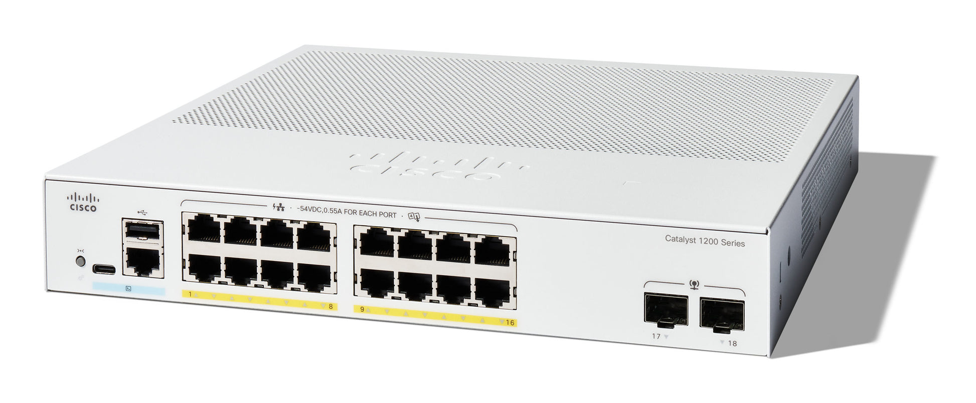 Cisco Catalyst C1200-16P-2G-RF – Managed Switch – 16×GbE, 2×SFP, L2, PoE+ 120 W, 1U