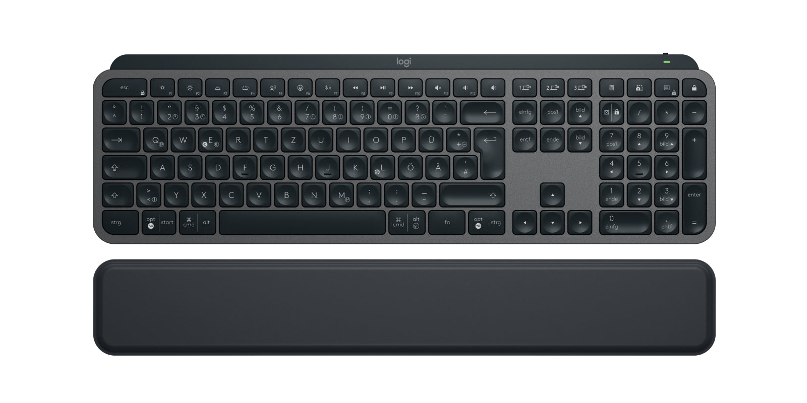 Logitech MX Keys S – Tastatur, kabellos (Bluetooth), DE-Layout (DE), mit Handballenauflage, Grau