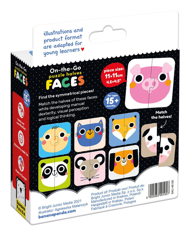 Banana Panda Puzzle Halbe Gesichter – 16 Teile – 11 × 11 cm – ab 1,25 J. – Karton, Papier – Mehrfarbig