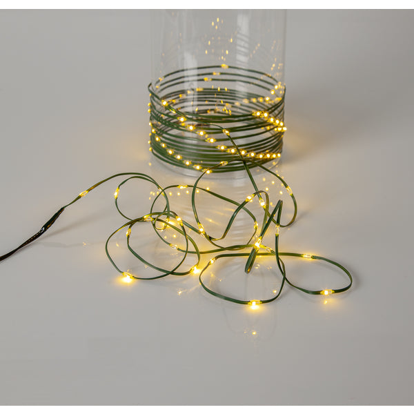 Star Trading Lichterkette – 7,7 m – 0,4 W – Warmweiss – IP44 – Batteriebetrieb – Timer 6/18 h, Grün, PVC