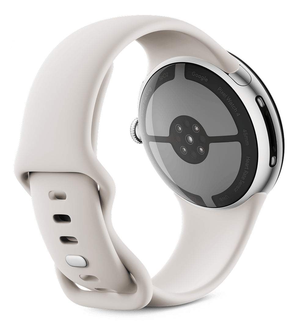 Google Pixel Watch 4 45 mm GPS – Aluminium Silber, Sportarmband, Beige, S/L, 50 m, für Android