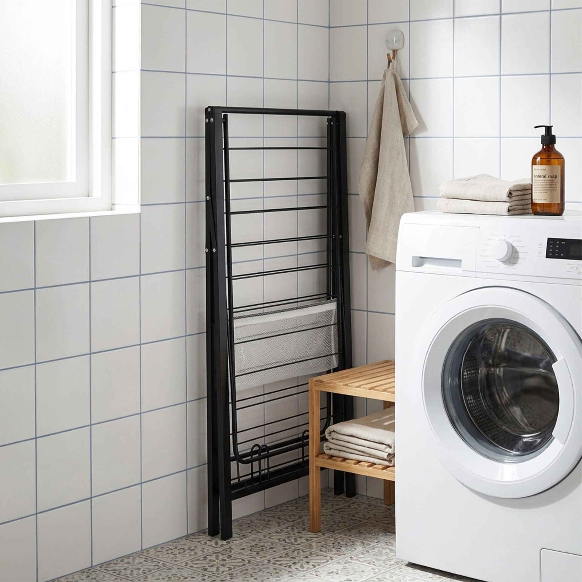 Relaxdays Wäscheständer – faltbar, 12 kg Tragkraft – Stahl/Kunststoff – schwarz – 1710 × 1045 × 580 mm