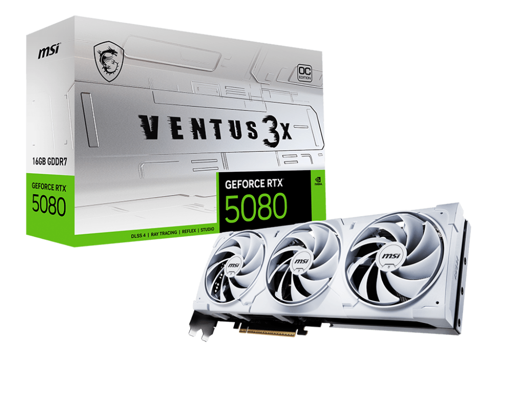 MSI GeForce RTX 5080 VENTUS 3X OC 16G – Grafikkarte, 16 GB GDDR7, 3×DP 2.1, PCIe x16 5.0, Weiss