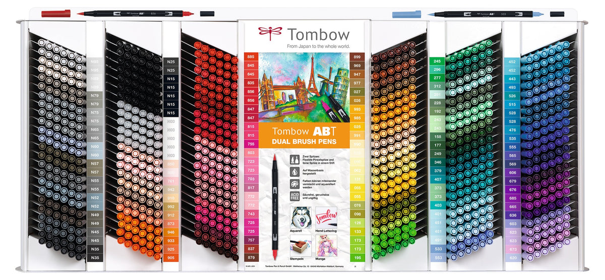 Tombow Brush-pen Display Brush Pen, Doppelspitze – Kombi, 0,8–3,3 mm, wasserbasiert, 108 Farben, 864 Stk.