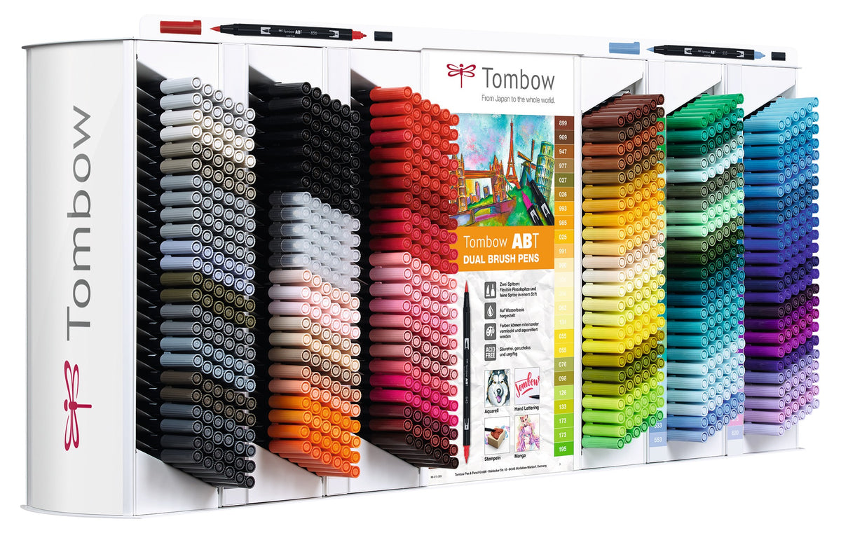 Tombow Brush-pen Display Brush Pen, Doppelspitze – Kombi, 0,8–3,3 mm, wasserbasiert, 108 Farben, 864 Stk.