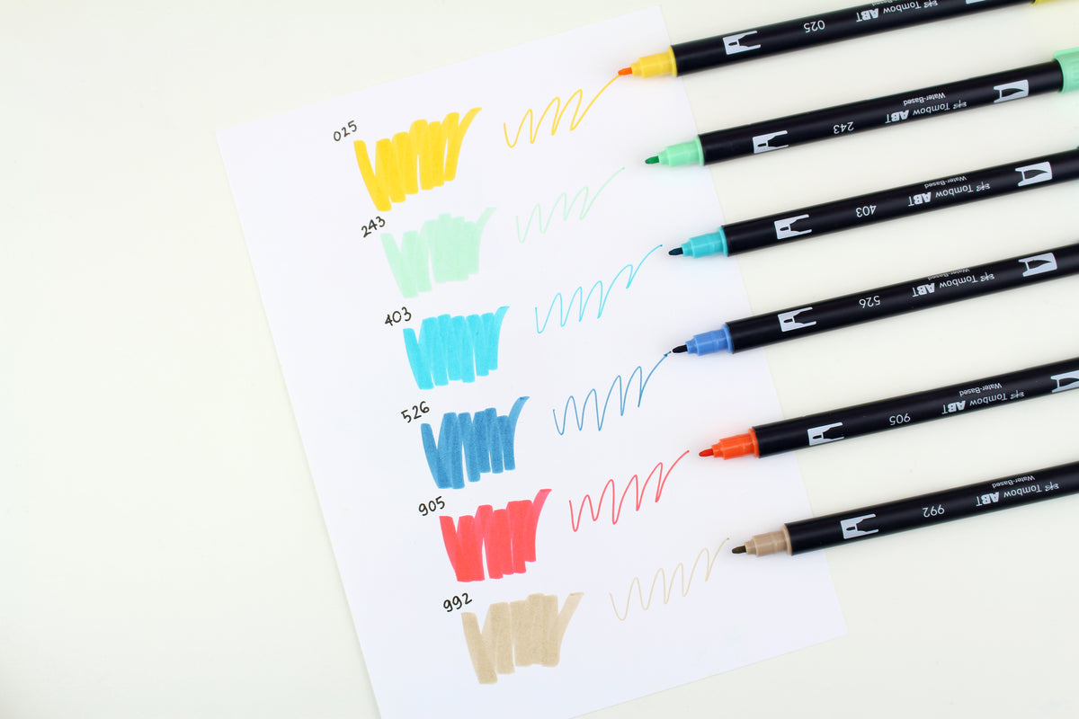 Tombow ABT Dual Brush Pen – Doppelspitze, Pinsel + feine Spitze, wasservermalbar, 6 Farben, Sunny Kawaii