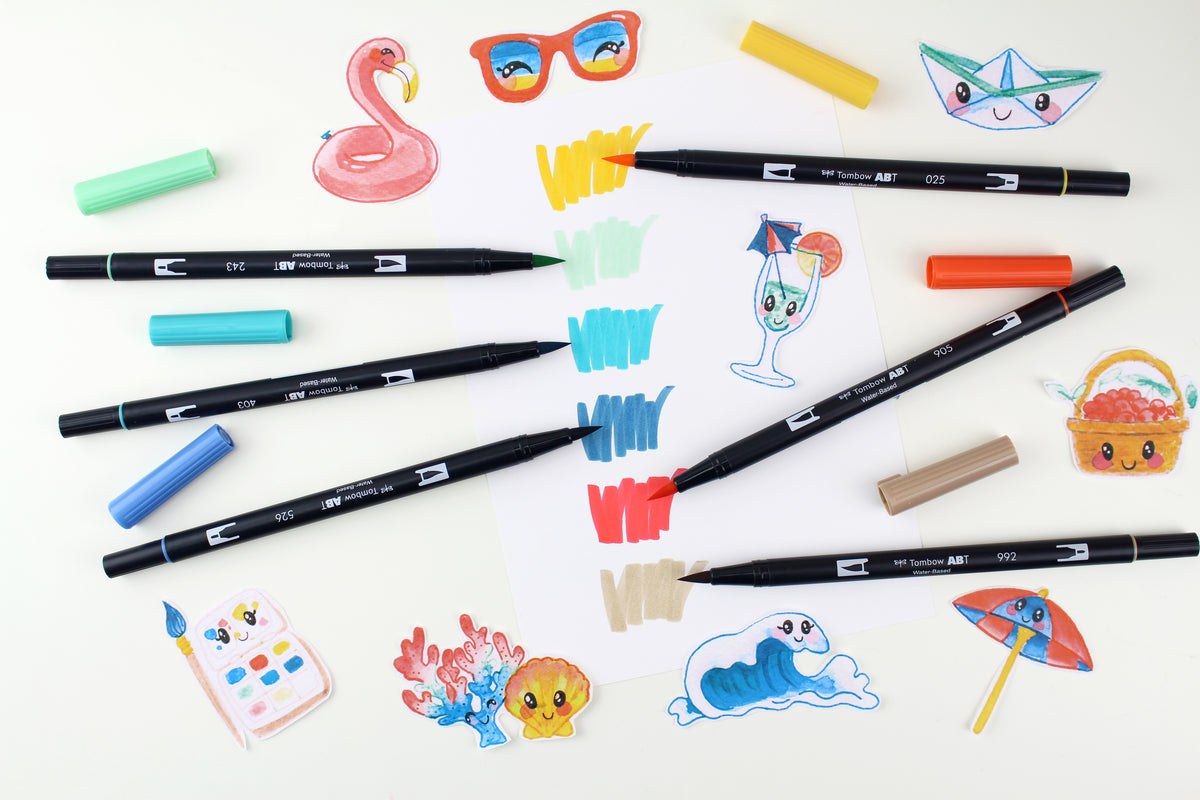 Tombow ABT Dual Brush Pen – Doppelspitze, Pinsel + feine Spitze, wasservermalbar, 6 Farben, Sunny Kawaii