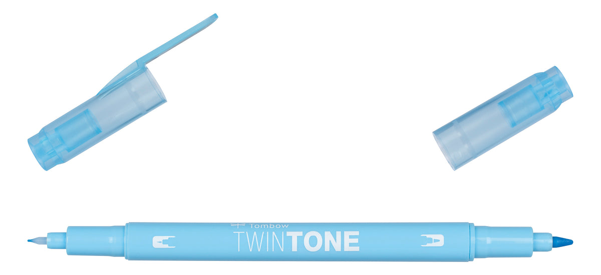 Tombow TwinTone Filzstift, Doppelspitze – Rundspitze + Feine Spitze, 0,8/0,3 mm, wasserbasiert, Himmelblau