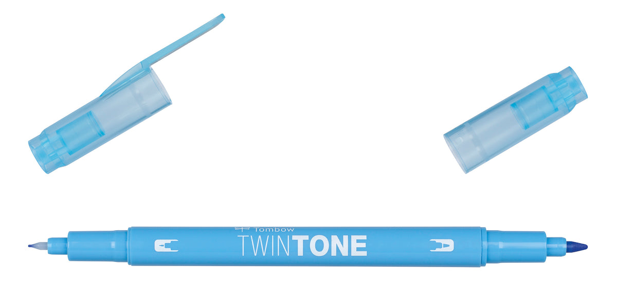 Tombow TwinTone Filzstift, Doppelspitze – Rundspitze + Feine Spitze, 0,8 + 0,3 mm, wasserbasiert, sax blue