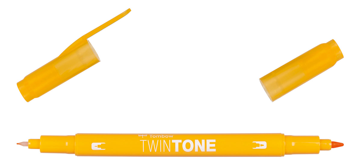 Tombow TwinTone Filzstift, Doppelspitze – Rundspitze + Feinspitze, 0,8 mm / 0,3 mm, wasserbasiert, Chromgelb