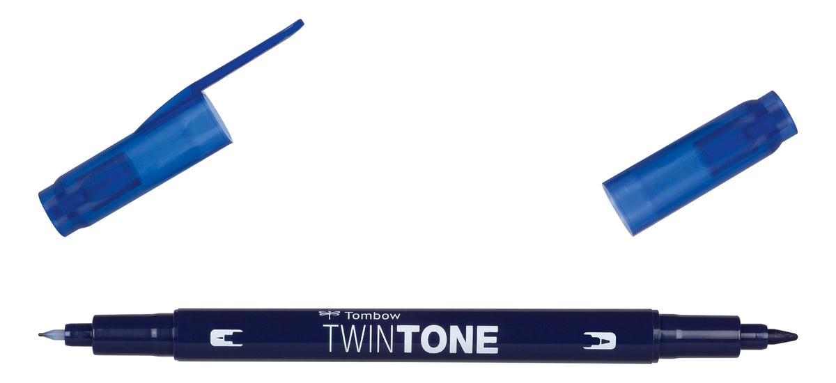 Tombow TwinTone Filzstift, Doppelspitze – Kombi, 0,8 mm + 0,3 mm, wasserbasiert, Navy