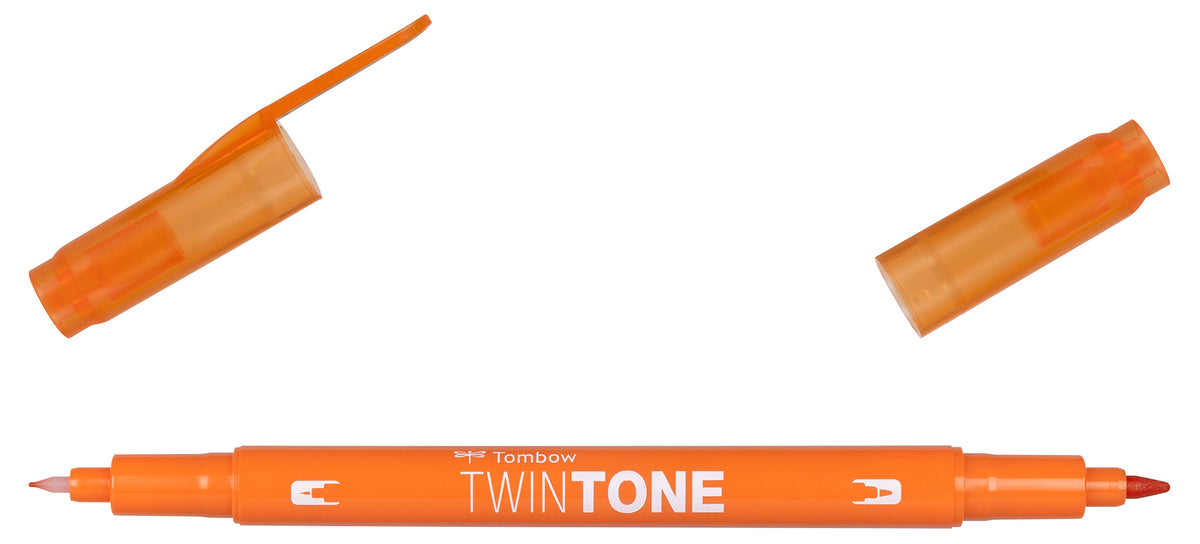 Tombow TwinTone Filzstift, Doppelspitze – Rundspitze + Feine Spitze, 0,8/0,3 mm, wasserbasiert, Orange