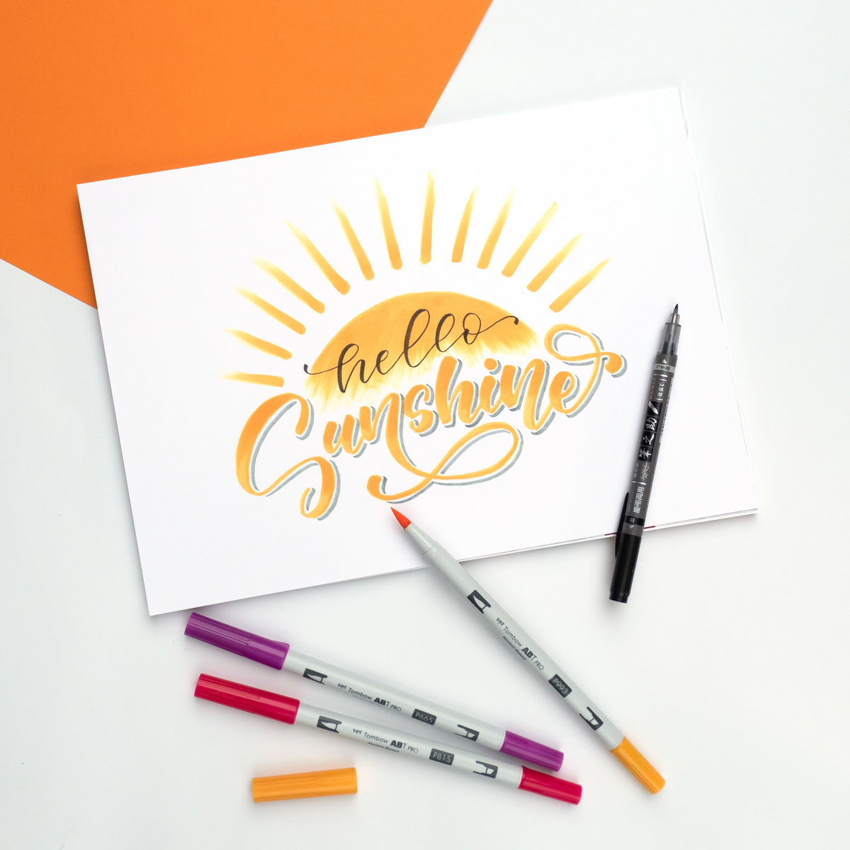 Tombow ABT PRO Permanentmarker – Doppeltspitze (Pinselspitze, Keilspitze) – 4er-Set (Sunny)