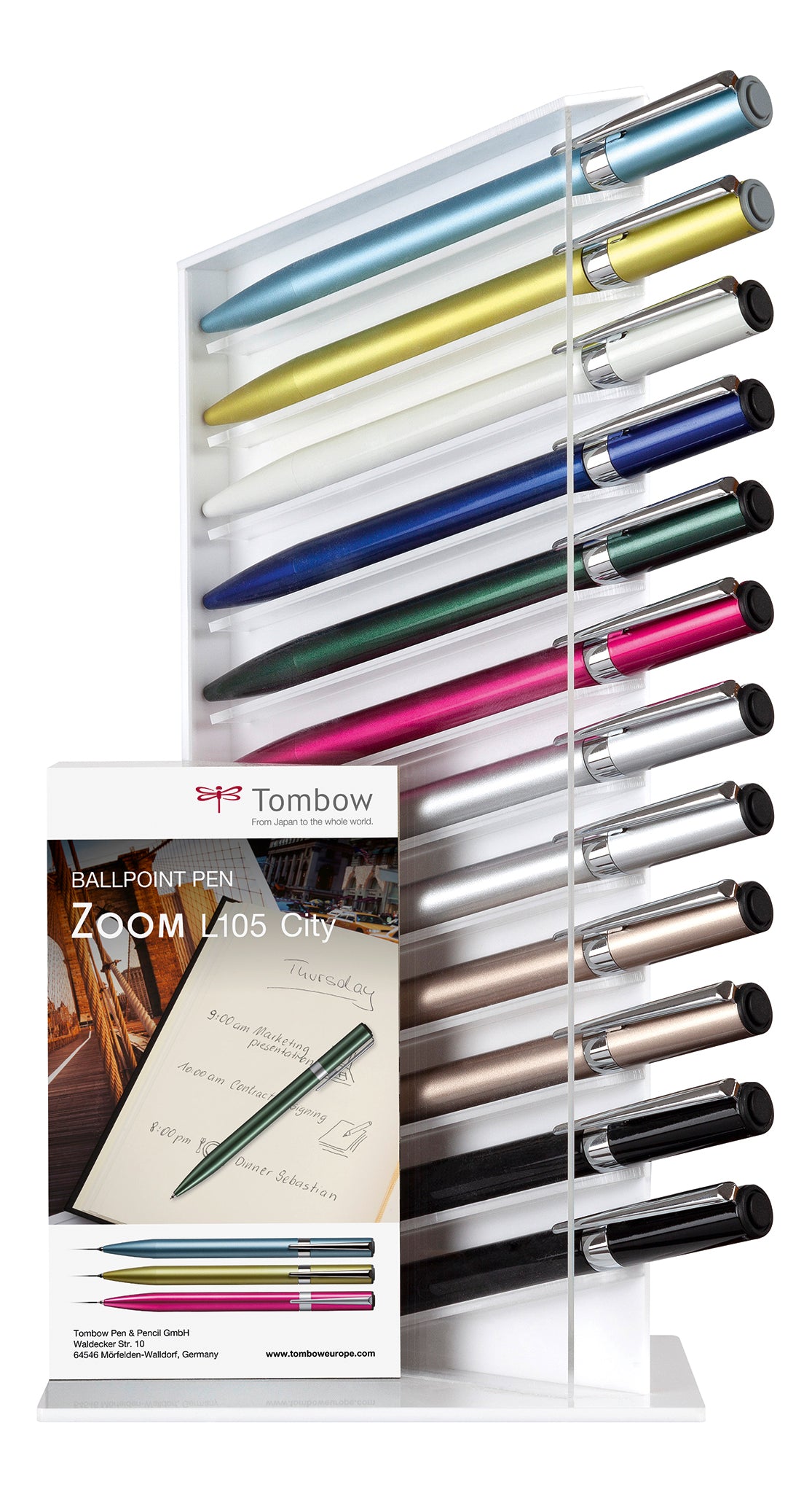 Tombow Zoom L105 City Kugelschreiber – 12er Display, Mehrfarbig, lackiertes Messing