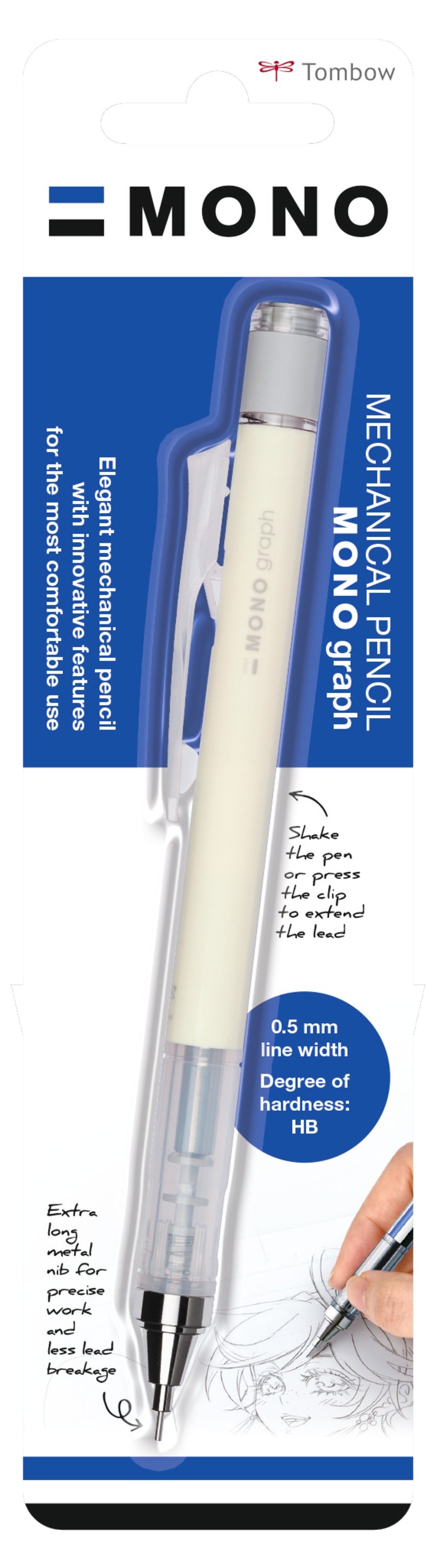 Tombow MONOgraph Druckbleistift – 0,5 mm – Cremegelb – Für Linkshänder – Schüttel-Mechanismus