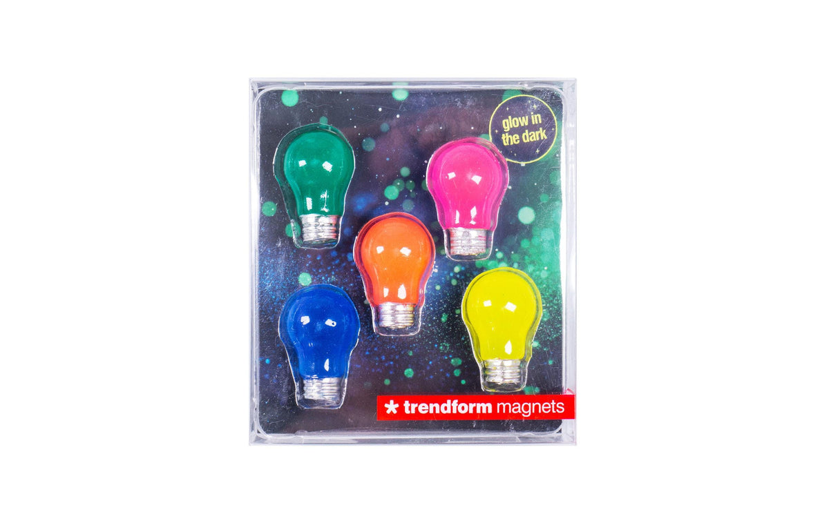 Trendform Bulb Haftmagnete – Ø 19 mm – 5 Stück, Kunstharz/Neodym, mehrfarbig, leuchtet im Dunkeln