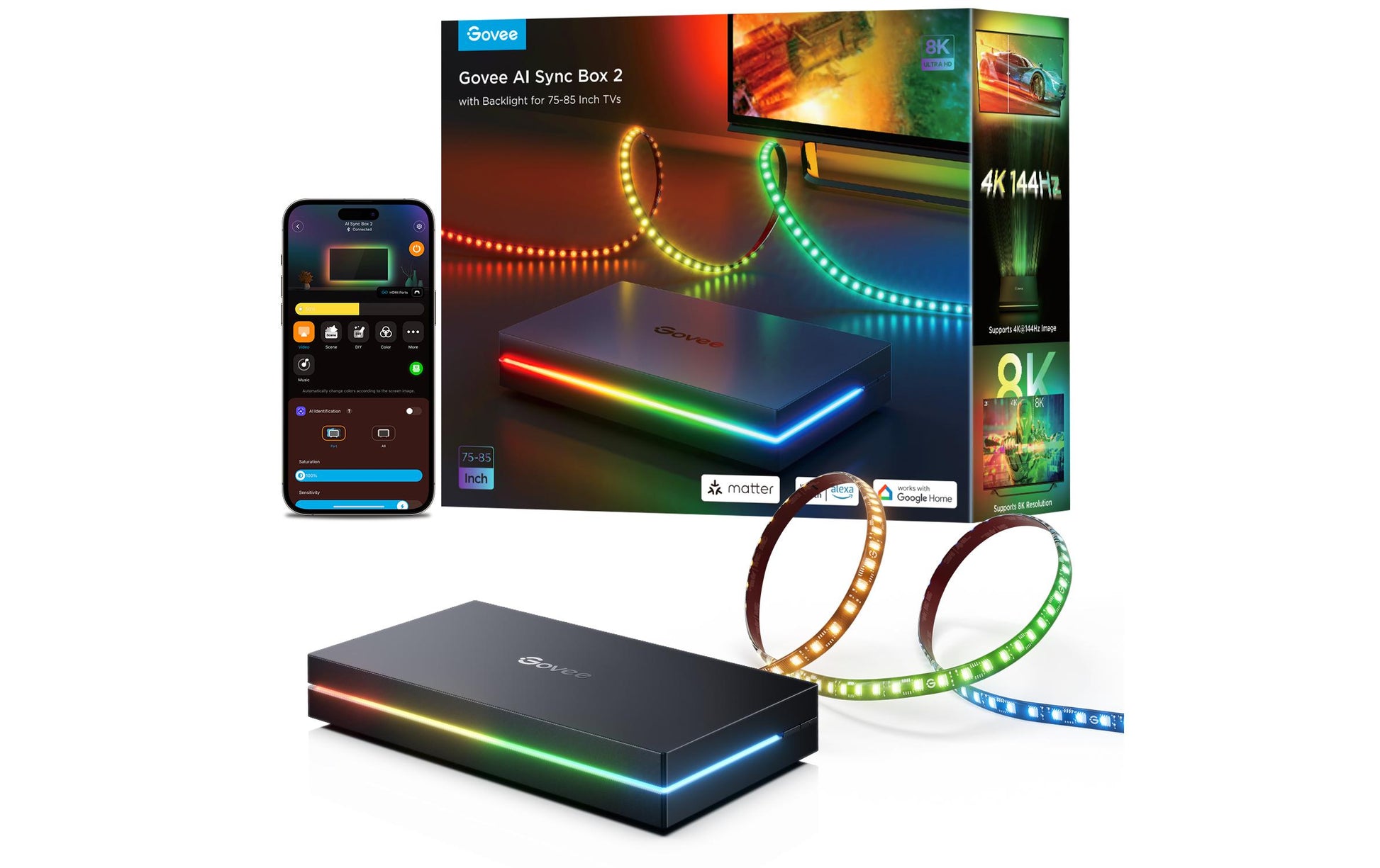 Govee HDMI AI Sync Box Kit – LED-Wandrahmen, für Displays 75–85", Mehrfarbig