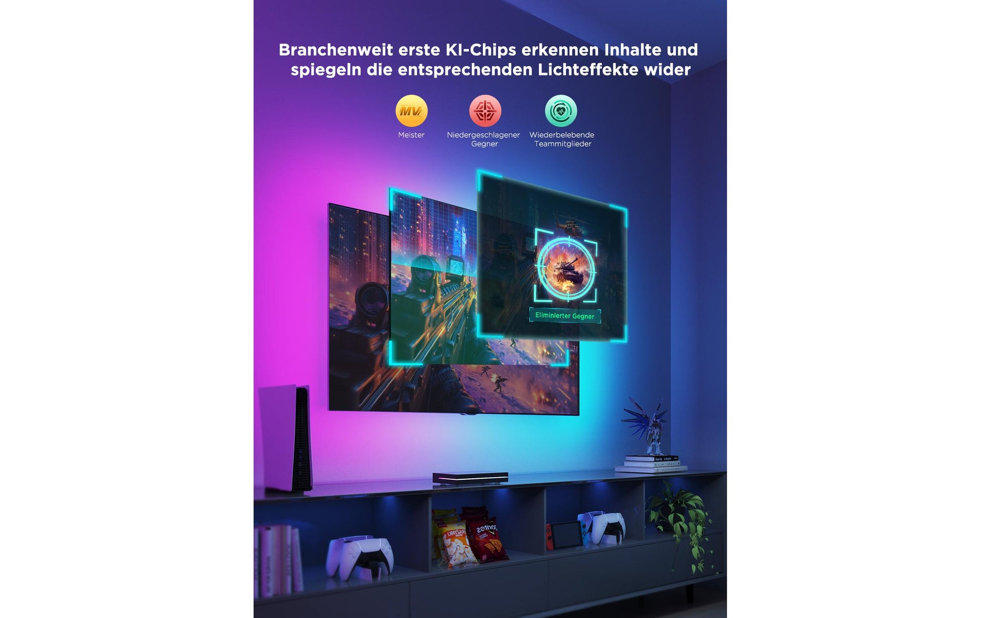 Govee HDMI AI Sync Box Kit – LED-Wandrahmen, für Displays 75–85", Mehrfarbig