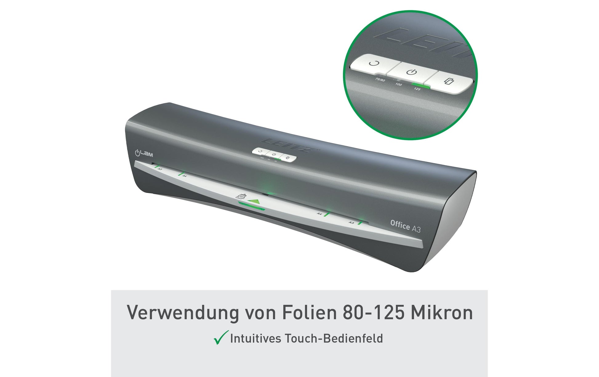 Leitz bürogeräte Leitz Office Laminiergerät A3 – Kalt-/Heisslaminator, bis 125 µm, 1 Rolle, grau