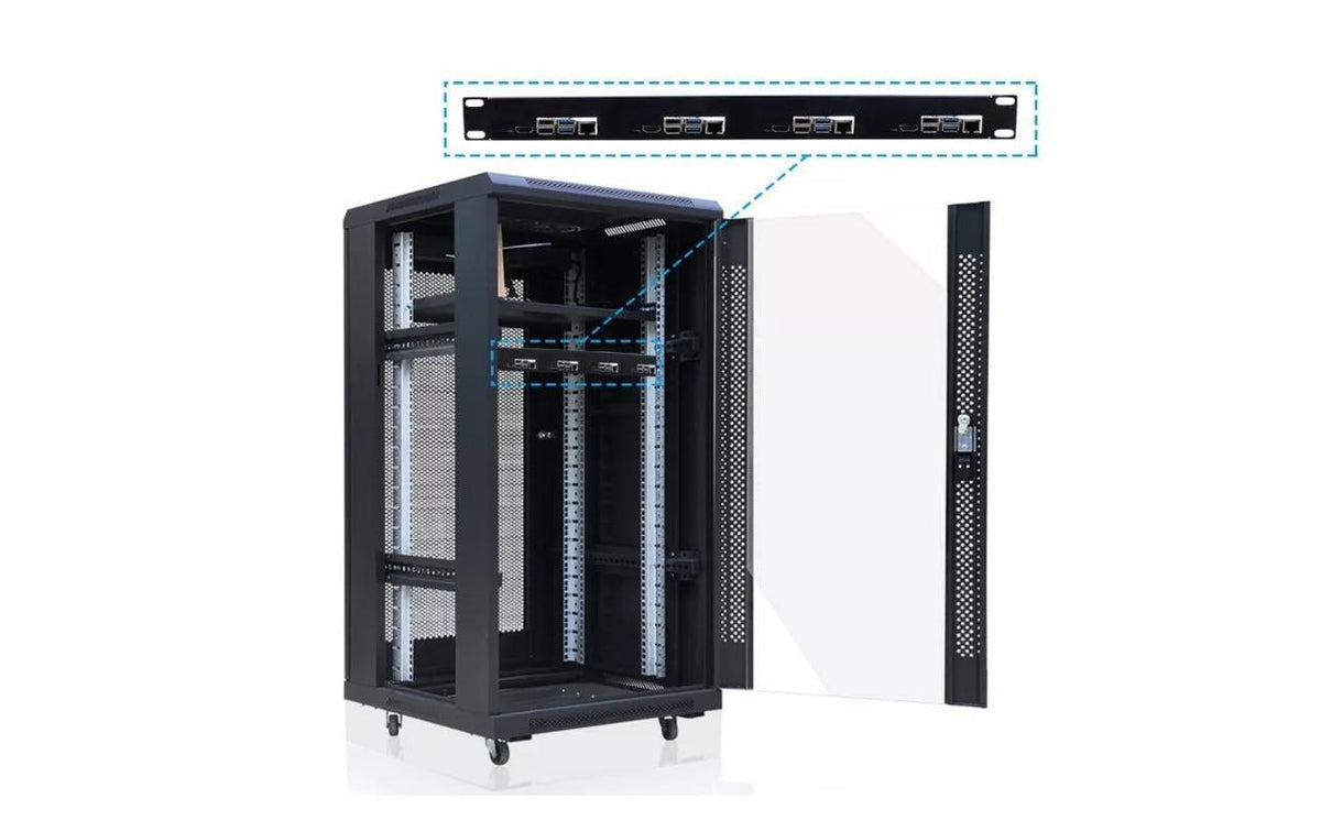 Raspberry Pi 19 Server Rack H1 – Montagehalterung – für bis zu 4×Raspberry Pi 5, Schwarz